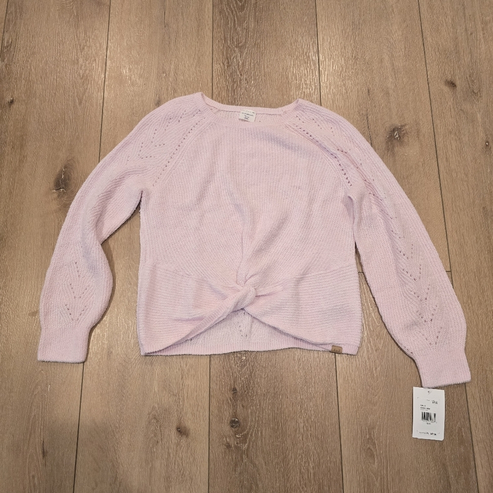 abercrombie kids Girls Twist Front Crew Sweater Crochet Cradle Pink 13/14